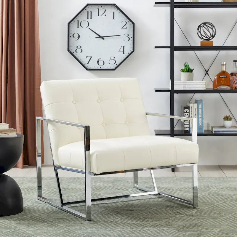 Fauteuil d'appoint capitonné en cuir synthétique, style milieu de siècle, lot de 2 – Noir / Marron / Vert / Beige / Camel / Crème / Marine