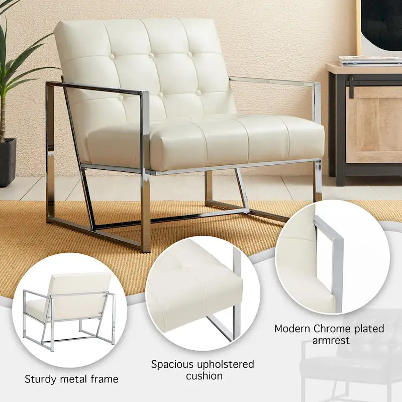Fauteuil d'appoint capitonné en cuir synthétique, style milieu de siècle, lot de 2 – Noir / Marron / Vert / Beige / Camel / Crème / Marine