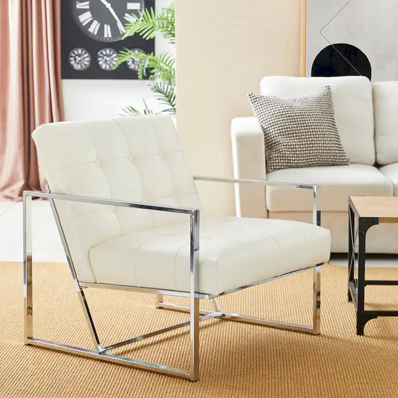 Fauteuil d'appoint capitonné en cuir synthétique, style milieu de siècle, lot de 2 – Noir / Marron / Vert / Beige / Camel / Crème / Marine