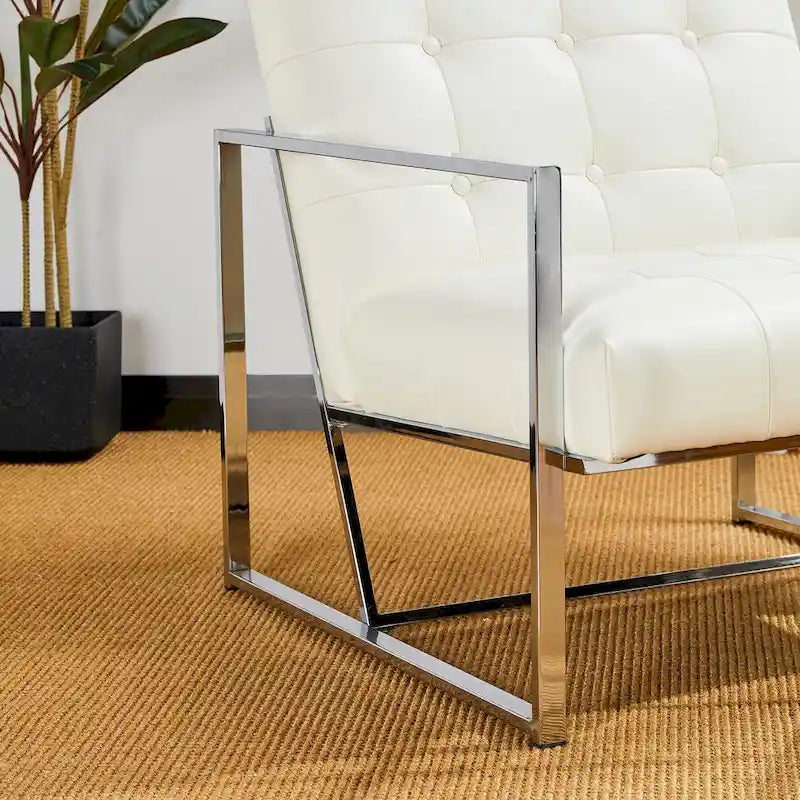 Fauteuil d'appoint capitonné en cuir synthétique, style milieu de siècle, lot de 2 – Noir / Marron / Vert / Beige / Camel / Crème / Marine
