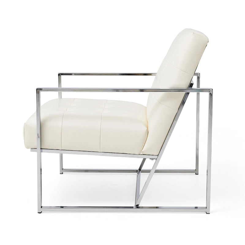 Fauteuil d'appoint capitonné en cuir synthétique, style milieu de siècle, lot de 2 – Noir / Marron / Vert / Beige / Camel / Crème / Marine