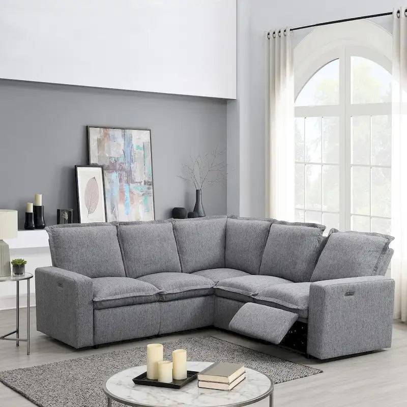 Fauteuil inclinable électrique, canapé d'angle en lin en forme de L, fauteuil moelleux pour cinéma maison avec port USB pour salon