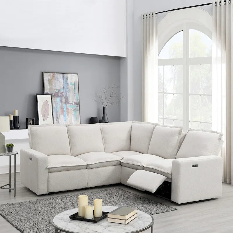 Fauteuil inclinable électrique, canapé d'angle en lin en forme de L, fauteuil moelleux pour cinéma maison avec port USB pour salon