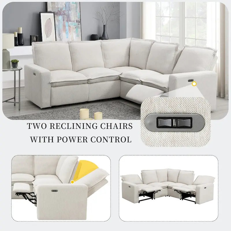 Fauteuil inclinable électrique, canapé d'angle en lin en forme de L, fauteuil moelleux pour cinéma maison avec port USB pour salon