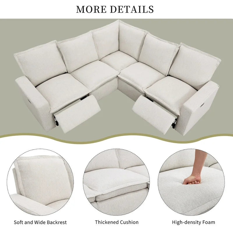 Fauteuil inclinable électrique, canapé d'angle en lin en forme de L, fauteuil moelleux pour cinéma maison avec port USB pour salon