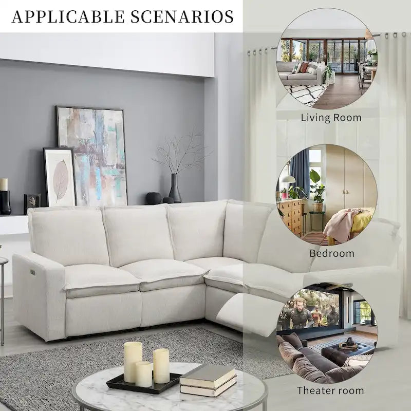 Fauteuil inclinable électrique, canapé d'angle en lin en forme de L, fauteuil moelleux pour cinéma maison avec port USB pour salon
