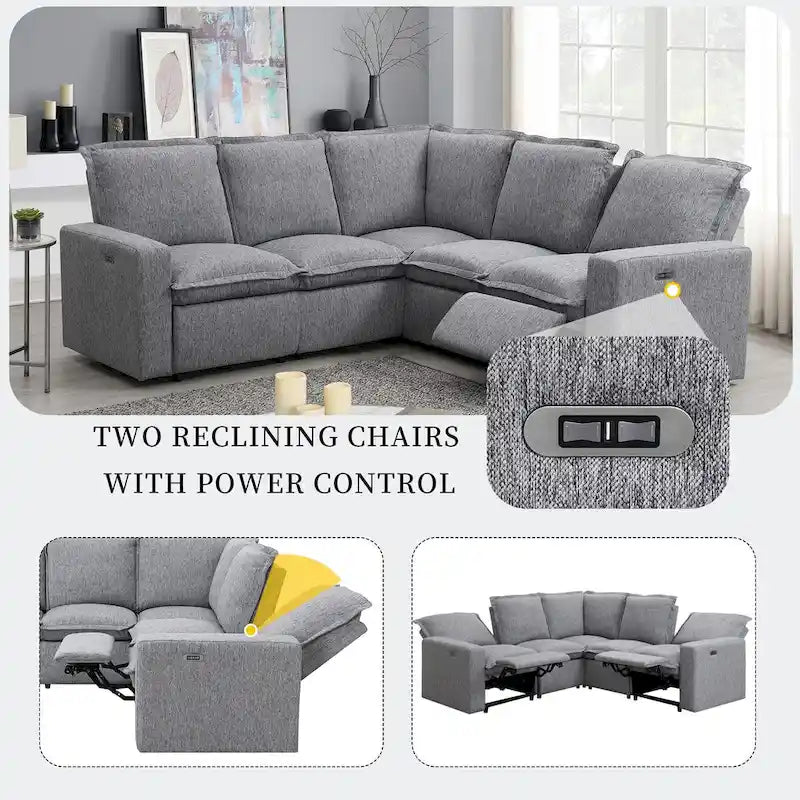 Fauteuil inclinable électrique, canapé d'angle en lin en forme de L, fauteuil moelleux pour cinéma maison avec port USB pour salon