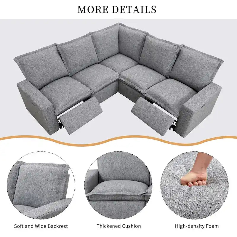 Fauteuil inclinable électrique, canapé d'angle en lin en forme de L, fauteuil moelleux pour cinéma maison avec port USB pour salon