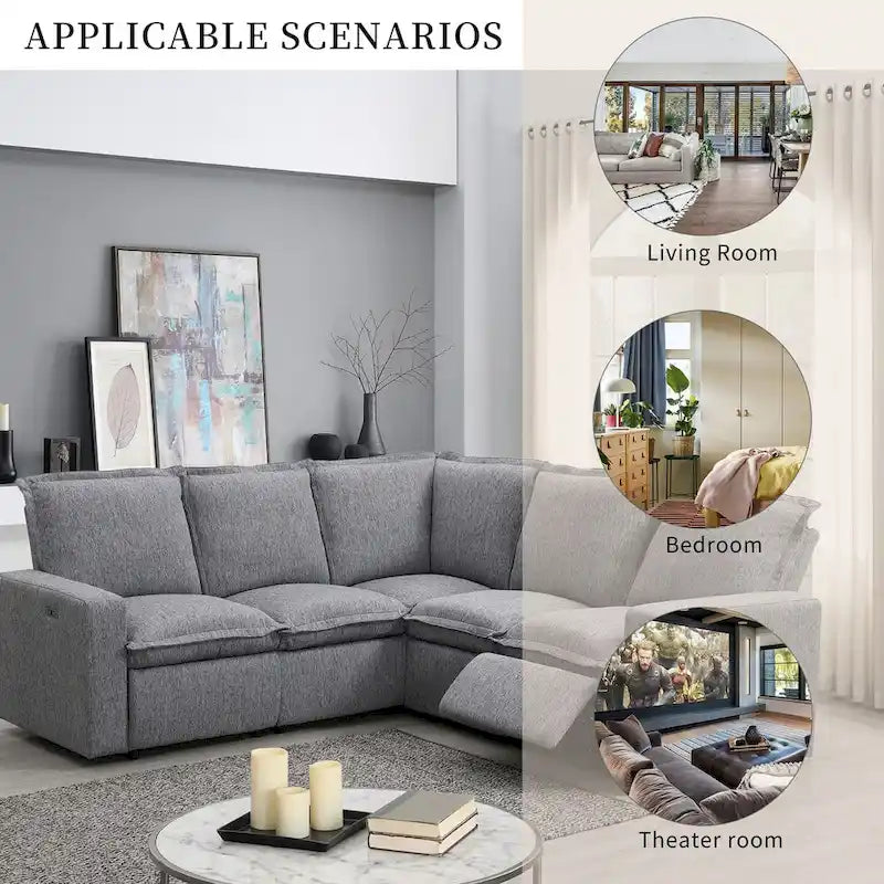 Fauteuil inclinable électrique, canapé d'angle en lin en forme de L, fauteuil moelleux pour cinéma maison avec port USB pour salon