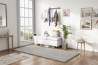 Banc de rangement – Crème / Gris / Bleu, 2 places, Rembourré