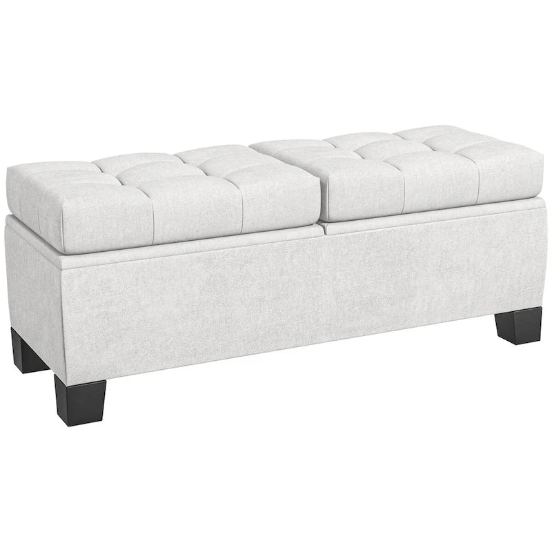 Banc de rangement – Crème / Gris / Bleu, 2 places, Rembourré