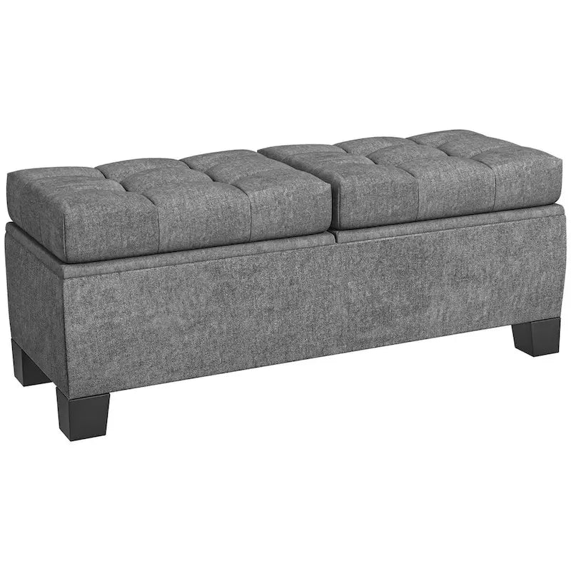Banc de rangement – Crème / Gris / Bleu, 2 places, Rembourré