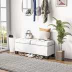 Banc de rangement – Crème / Gris / Bleu, 2 places, Rembourré
