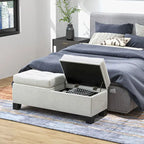 Banc de rangement – Crème / Gris / Bleu, 2 places, Rembourré