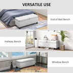 Banc de rangement – Crème / Gris / Bleu, 2 places, Rembourré
