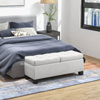 Banc de rangement – Crème / Gris / Bleu, 2 places, Rembourré