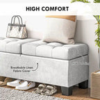 Banc de rangement – Crème / Gris / Bleu, 2 places, Rembourré