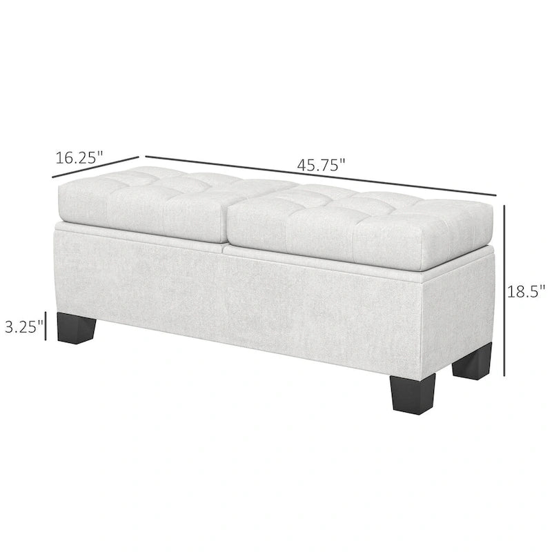 Banc de rangement – Crème / Gris / Bleu, 2 places, Rembourré