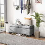 Banc de rangement – Crème / Gris / Bleu, 2 places, Rembourré
