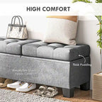 Banc de rangement – Crème / Gris / Bleu, 2 places, Rembourré
