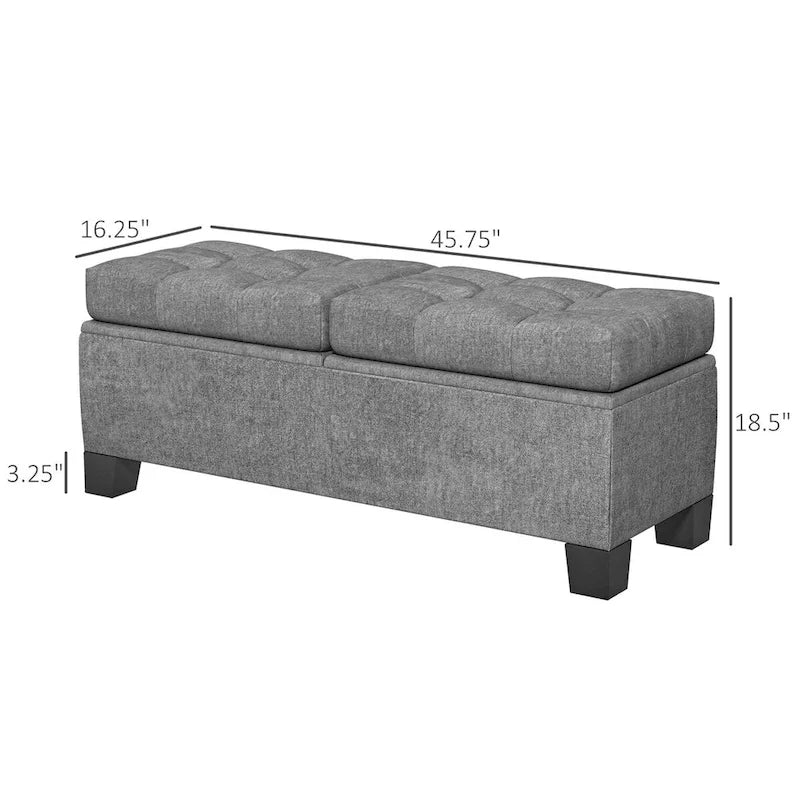 Banc de rangement – Crème / Gris / Bleu, 2 places, Rembourré