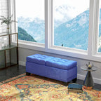 Banc de rangement – Crème / Gris / Bleu, 2 places, Rembourré