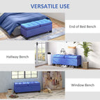Banc de rangement – Crème / Gris / Bleu, 2 places, Rembourré