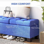 Banc de rangement – Crème / Gris / Bleu, 2 places, Rembourré