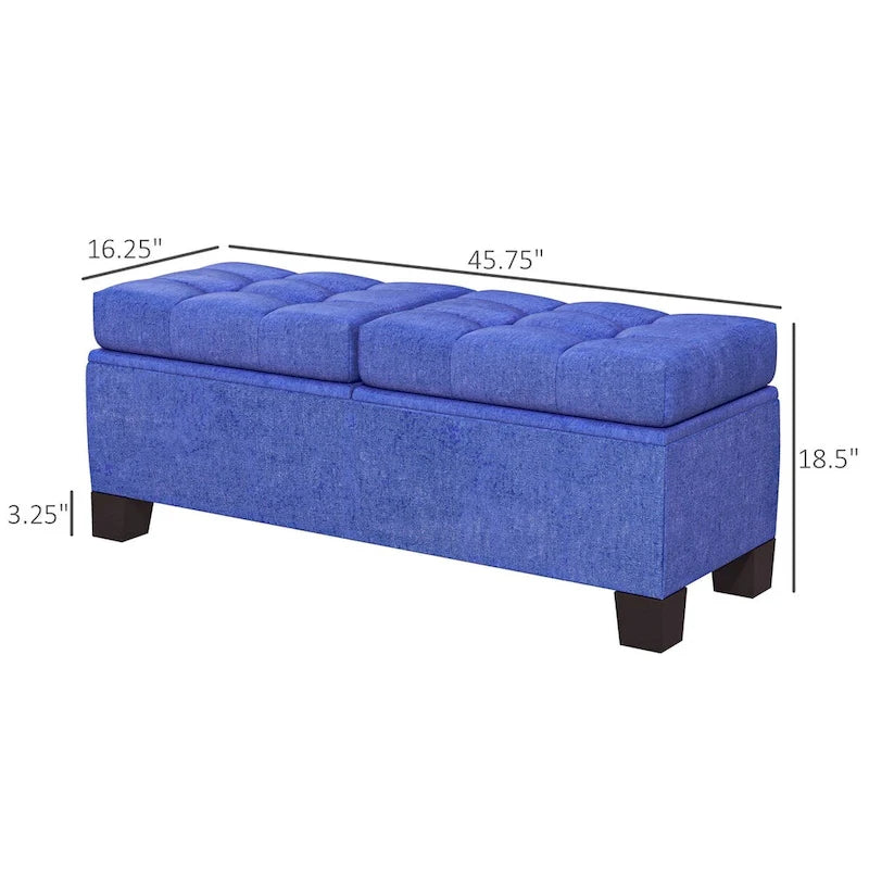 Banc de rangement – Crème / Gris / Bleu, 2 places, Rembourré