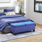 Banc de rangement – Crème / Gris / Bleu, 2 places, Rembourré