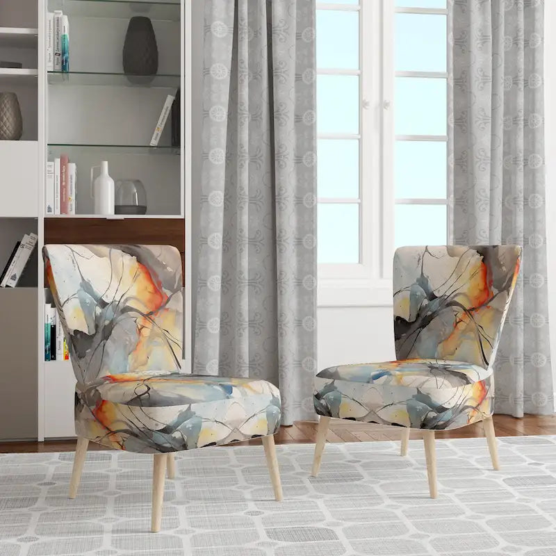 Chaise d'appoint et fauteuil moderne Designart Marble Serenity Colorful Gray Watercolor Waves I, avec formes abstraites et tapisserie