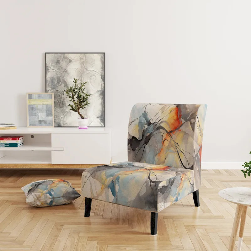 Chaise d'appoint et fauteuil moderne Designart Marble Serenity Colorful Gray Watercolor Waves I, avec formes abstraites et tapisserie
