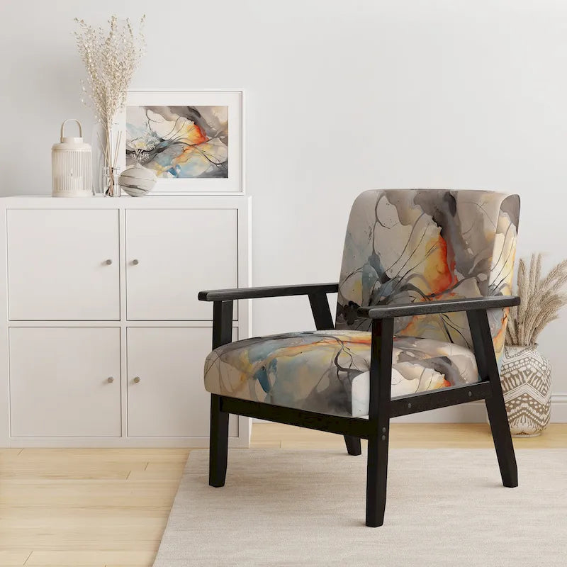 Chaise d'appoint et fauteuil moderne Designart Marble Serenity Colorful Gray Watercolor Waves I, avec formes abstraites et tapisserie