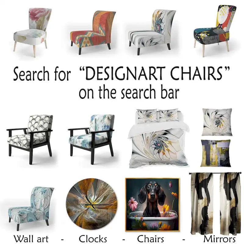 Chaise d'appoint et fauteuil moderne Designart Marble Serenity Colorful Gray Watercolor Waves I, avec formes abstraites et tapisserie