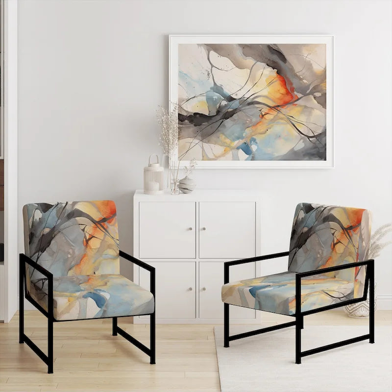Chaise d'appoint et fauteuil moderne Designart Marble Serenity Colorful Gray Watercolor Waves I, avec formes abstraites et tapisserie