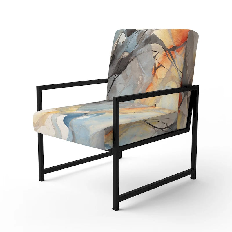 Chaise d'appoint et fauteuil moderne Designart Marble Serenity Colorful Gray Watercolor Waves I, avec formes abstraites et tapisserie