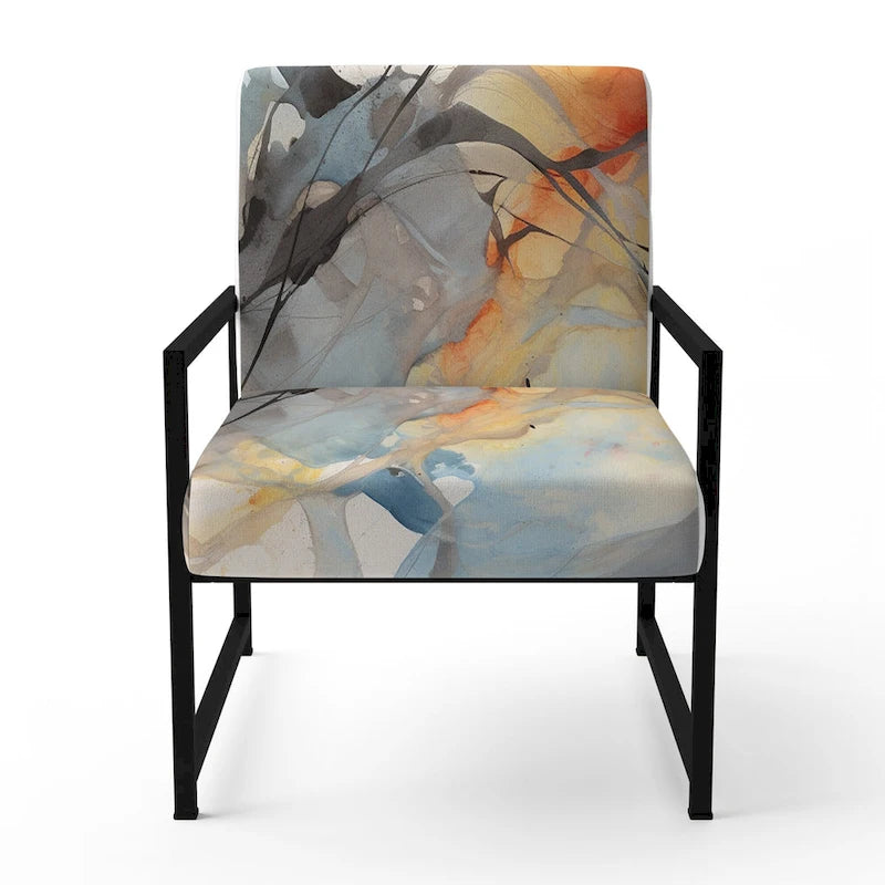 Chaise d'appoint et fauteuil moderne Designart Marble Serenity Colorful Gray Watercolor Waves I, avec formes abstraites et tapisserie