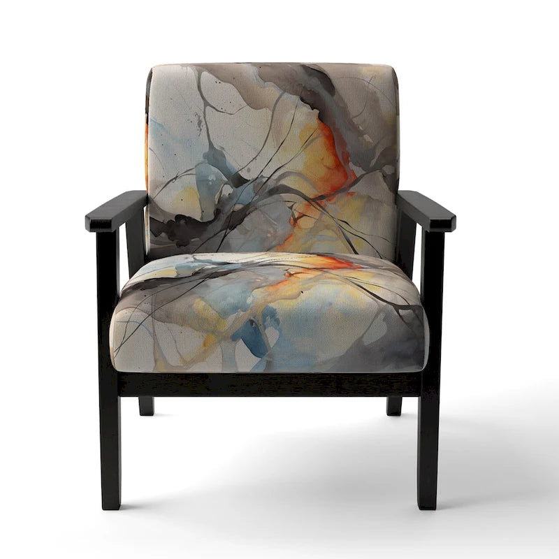 Chaise d'appoint et fauteuil moderne Designart Marble Serenity Colorful Gray Watercolor Waves I, avec formes abstraites et tapisserie