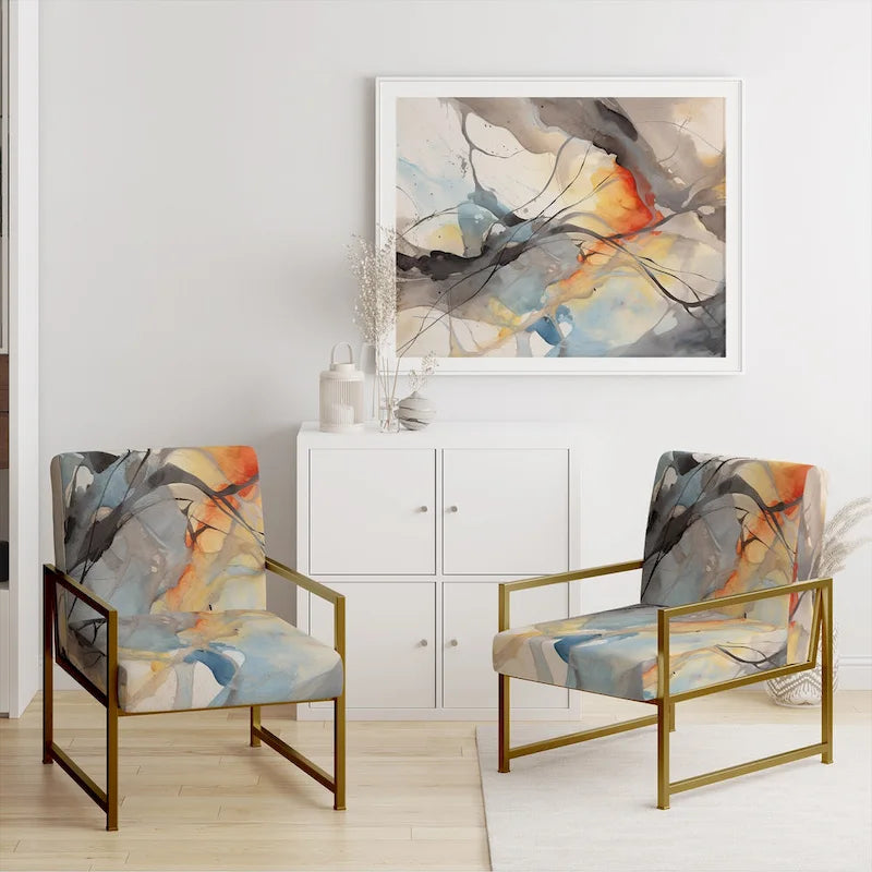 Chaise d'appoint et fauteuil moderne Designart Marble Serenity Colorful Gray Watercolor Waves I, avec formes abstraites et tapisserie