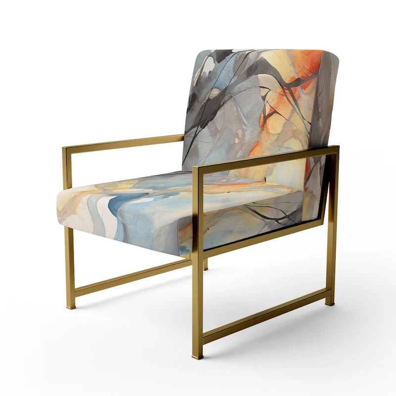 Chaise d'appoint et fauteuil moderne Designart Marble Serenity Colorful Gray Watercolor Waves I, avec formes abstraites et tapisserie