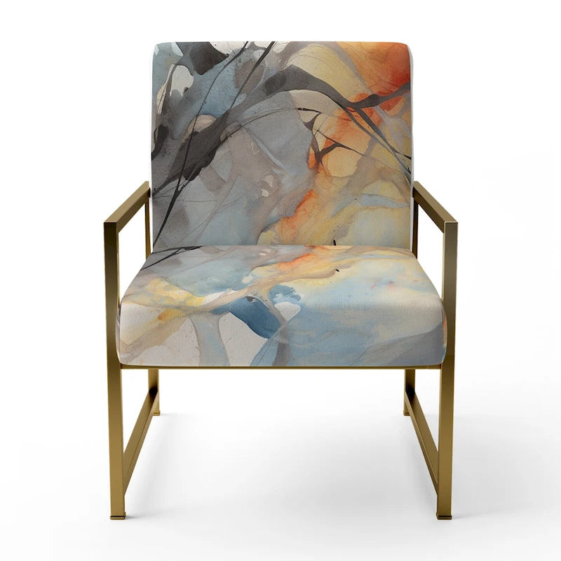 Chaise d'appoint et fauteuil moderne Designart Marble Serenity Colorful Gray Watercolor Waves I, avec formes abstraites et tapisserie