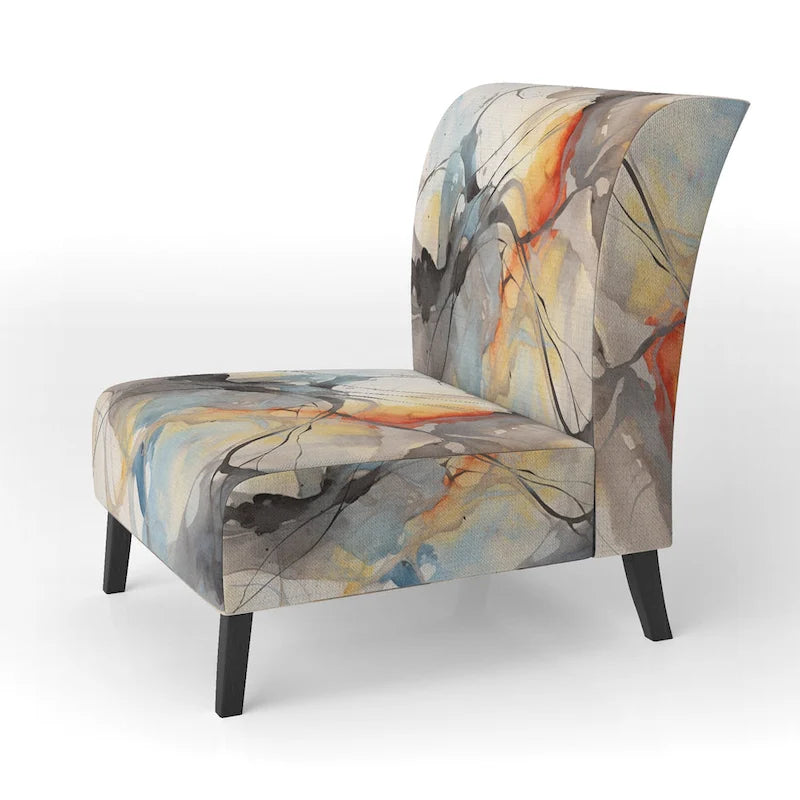 Chaise d'appoint et fauteuil moderne Designart Marble Serenity Colorful Gray Watercolor Waves I, avec formes abstraites et tapisserie