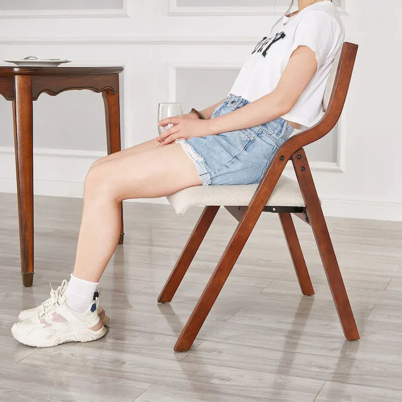 Chaise de salle à manger pliante rembourrée 2 pièces, chaises en bois peu encombrantes