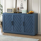 3-Door Large Storage Retro Sideboard with Adjustable Shelves and Black Handles