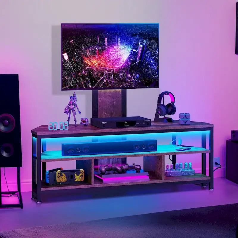 Meuble TV Moasis à éclairage LED avec support, prise de courant et port USB pour téléviseurs jusqu'à 70 pouces