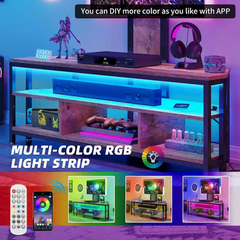 Meuble TV Moasis à éclairage LED avec support, prise de courant et port USB pour téléviseurs jusqu'à 70 pouces
