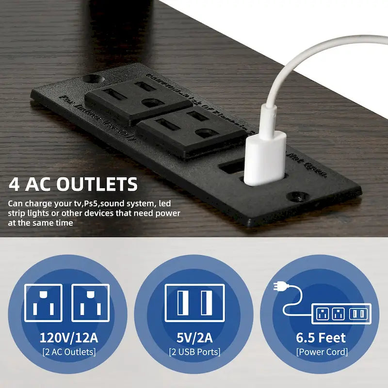 Meuble TV Moasis à éclairage LED avec support, prise de courant et port USB pour téléviseurs jusqu'à 70 pouces