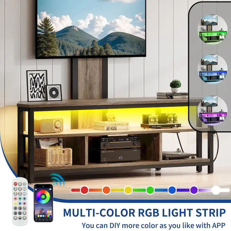 Meuble TV Moasis à éclairage LED avec support, prise de courant et port USB pour téléviseurs jusqu'à 70 pouces