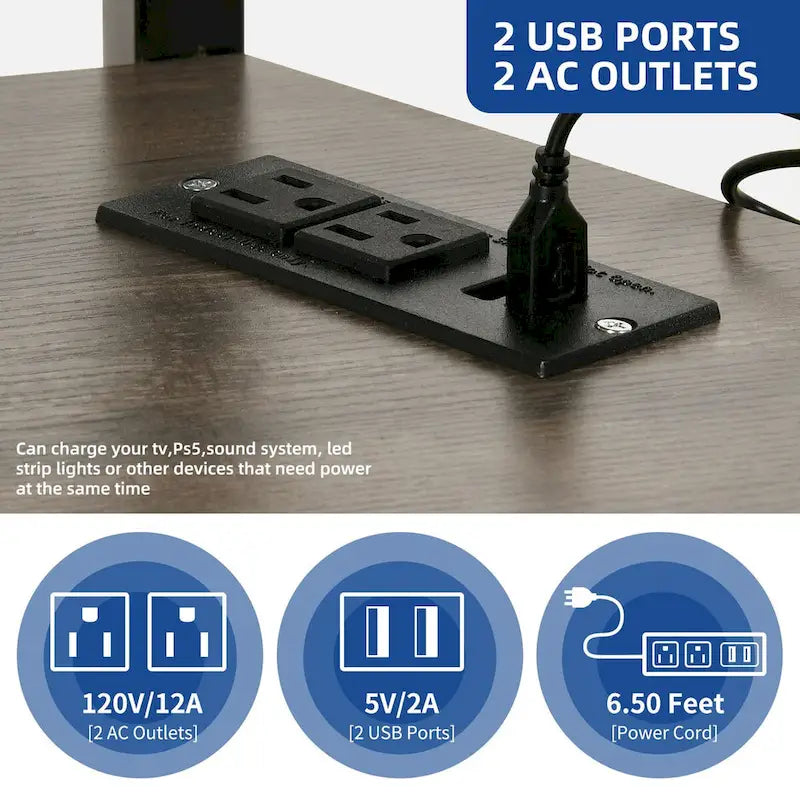 Meuble TV Moasis à éclairage LED avec support, prise de courant et port USB pour téléviseurs jusqu'à 70 pouces
