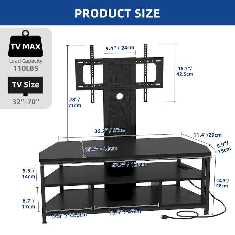 Meuble TV Moasis à éclairage LED avec support, prise de courant et port USB pour téléviseurs jusqu'à 70 pouces